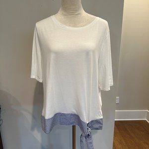 Talbots Blouse - White with Blue /White Striped Waist - Size XL